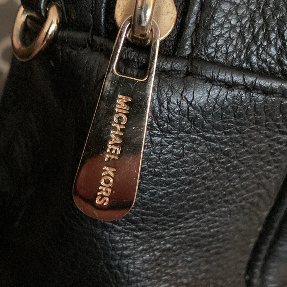 Michael Kors Black Leather Satchel with Gold Accents - Picture 5 of 11